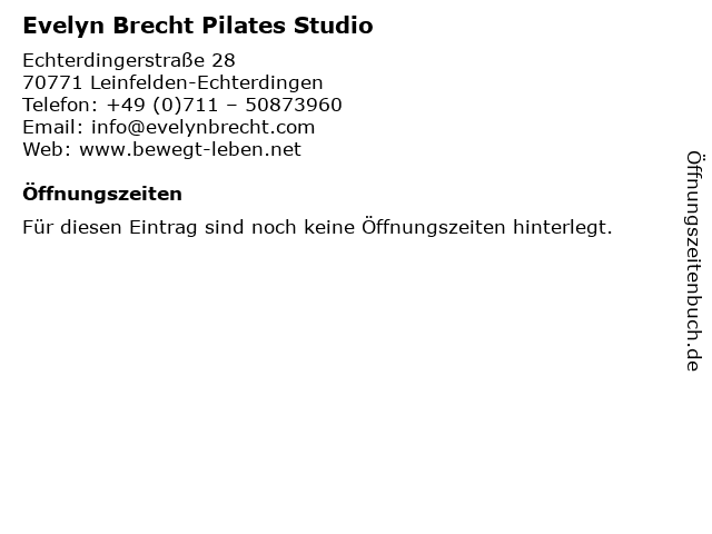 Evelyn Brecht Pilates Studio in Leinfelden-Echterdingen: Adresse und Öffnungszeiten