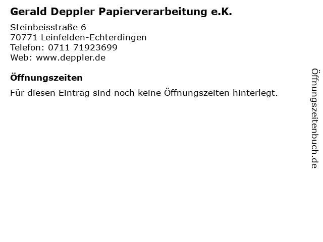 Gerald Deppler Papierverarbeitung e.K. in Leinfelden-Echterdingen: Adresse und Öffnungszeiten