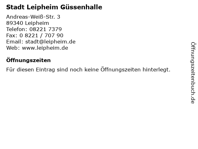 Stadt Leipheim Güssenhalle in Leipheim: Adresse und Öffnungszeiten