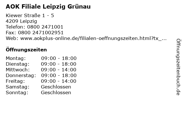 AOK Filiale Leipzig Grünau in Leipzig: Adresse und Öffnungszeiten