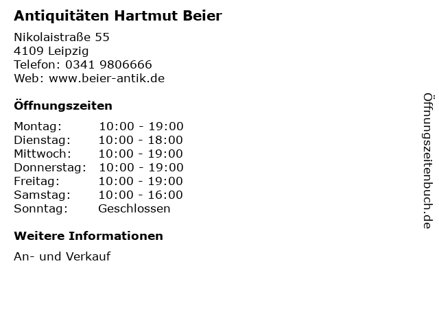 Antiquitäten Hartmut Beier in Leipzig: Adresse und Öffnungszeiten