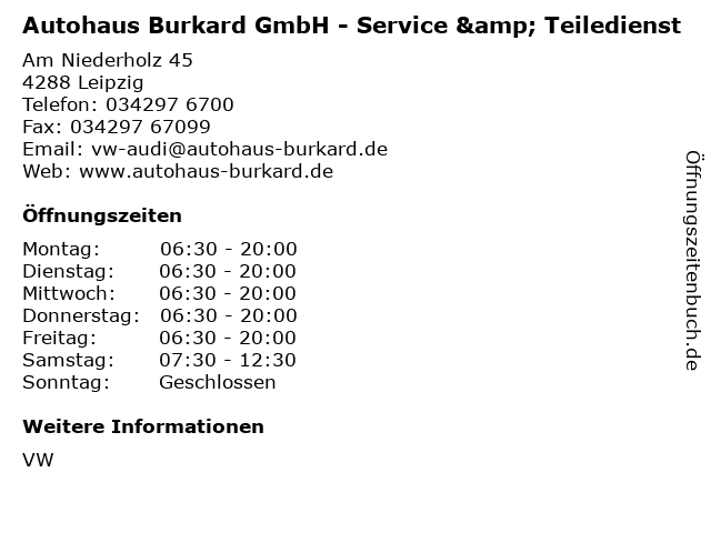 Autohaus Burkard GmbH - Service & Teiledienst in Leipzig: Adresse und Öffnungszeiten
