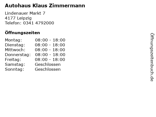 Autohaus Klaus Zimmermann in Leipzig: Adresse und Öffnungszeiten