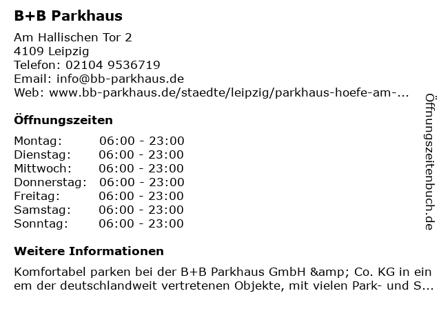 B+B Parkhaus in Leipzig: Adresse und Öffnungszeiten