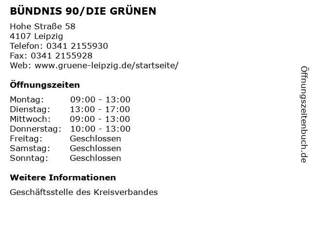 BÜNDNIS 90/DIE GRÜNEN in Leipzig: Adresse und Öffnungszeiten