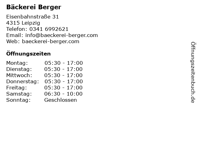 Bäckerei Berger in Leipzig: Adresse und Öffnungszeiten