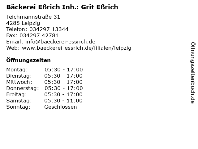 Bäckerei Eßrich Inh.: Grit Eßrich in Leipzig: Adresse und Öffnungszeiten