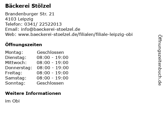 Bäckerei Stölzel in Leipzig: Adresse und Öffnungszeiten