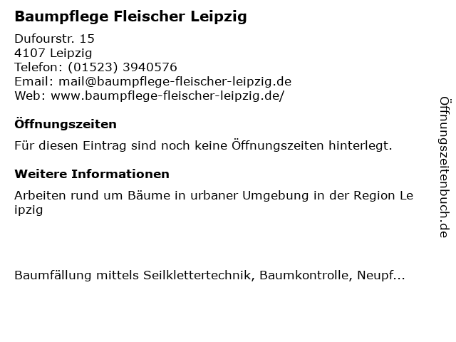 Baumpflege Fleischer Leipzig in Leipzig: Adresse und Öffnungszeiten