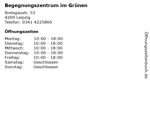 Begegnungszentrum im Grünen in Leipzig: Adresse und Öffnungszeiten
