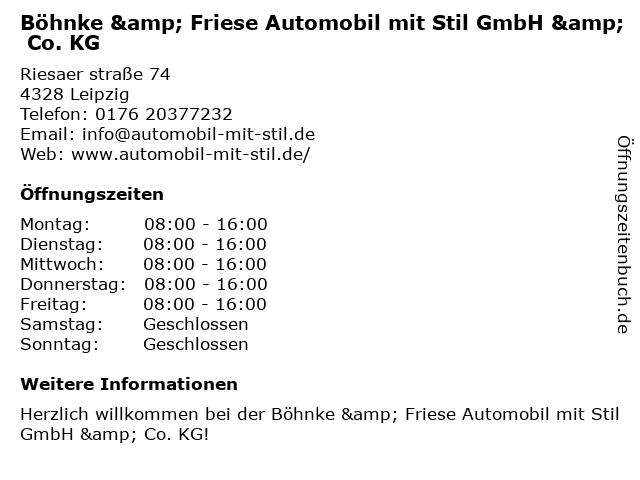 Böhnke & Friese Automobil mit Stil GmbH & Co. KG in Leipzig: Adresse und Öffnungszeiten