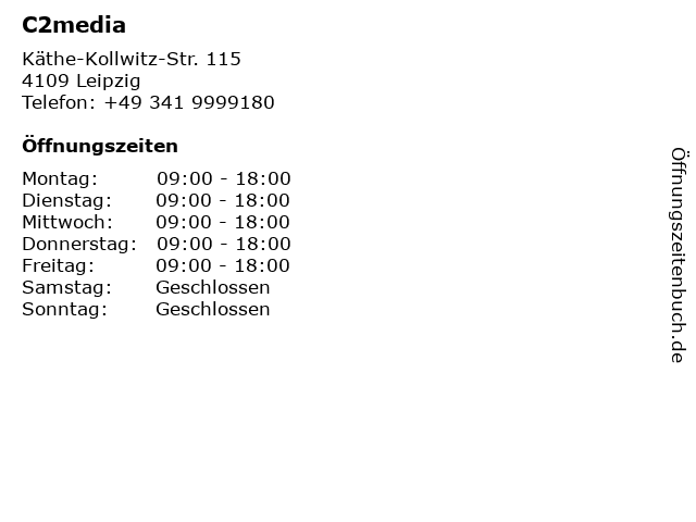 ᐅ Öffnungszeiten „C2media“ KätheKollwitzStr. 115 in Leipzig