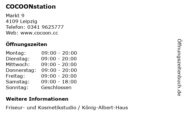 COCOONstation in Leipzig: Adresse und Öffnungszeiten