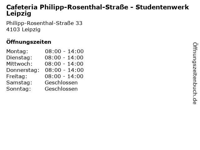 Cafeteria Philipp-Rosenthal-Straße - Studentenwerk Leipzig in Leipzig: Adresse und Öffnungszeiten