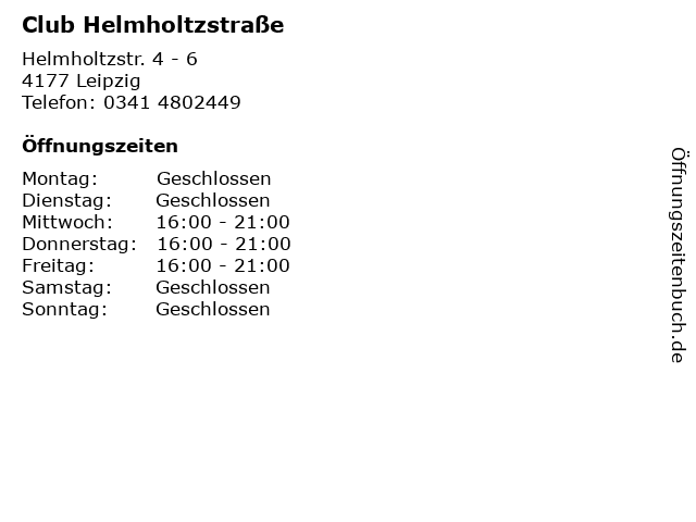 Club Helmholtzstraße in Leipzig: Adresse und Öffnungszeiten