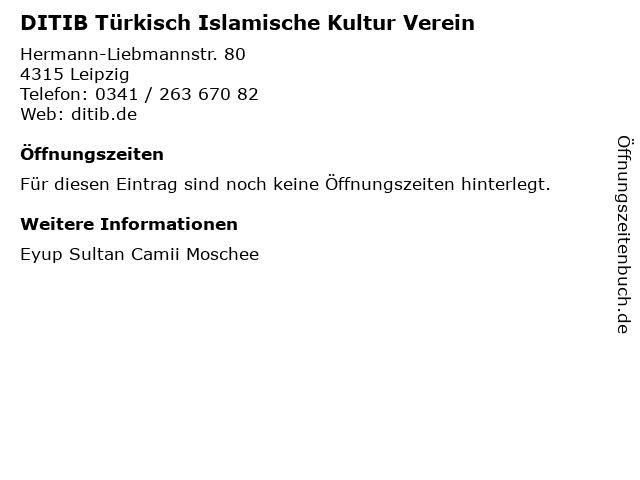 DITIB Türkisch Islamische Kultur Verein in Leipzig: Adresse und Öffnungszeiten
