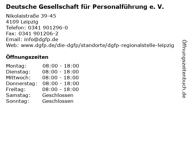 Deutsche Gesellschaft für Personalführung e. V. in Leipzig: Adresse und Öffnungszeiten