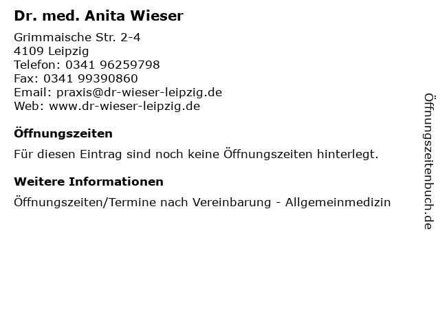 Dr. med. Anita Wieser in Leipzig: Adresse und Öffnungszeiten