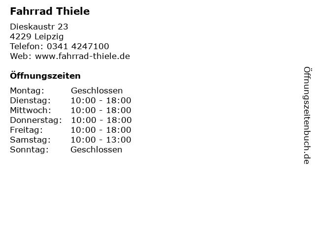 Fahrrad Thiele in Leipzig: Adresse und Öffnungszeiten