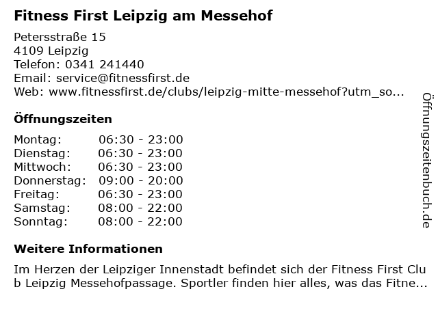 Fitness First in Leipzig: Adresse und Öffnungszeiten