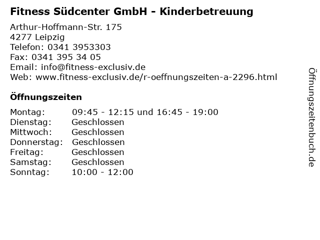 Fitness Südcenter GmbH - Kinderbetreuung in Leipzig: Adresse und Öffnungszeiten