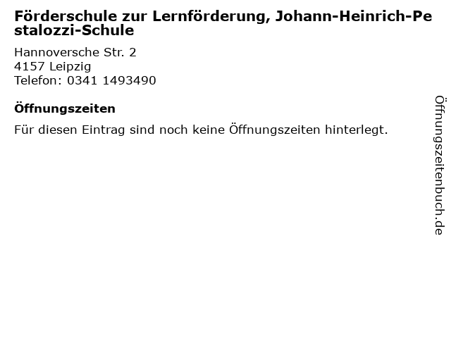 Förderschule zur Lernförderung, Johann-Heinrich-Pestalozzi-Schule in Leipzig: Adresse und Öffnungszeiten