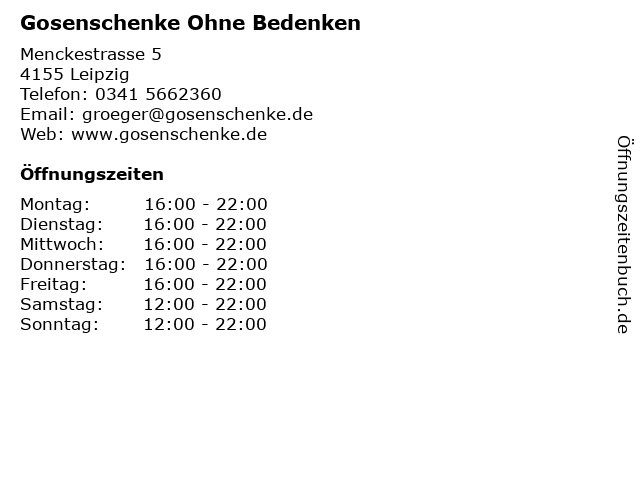 á… Offnungszeiten Gosenschenke Ohne Bedenken Menckestrasse 5 In Leipzig