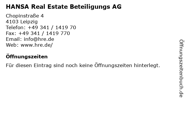 HANSA Real Estate Beteiligungs AG in Leipzig: Adresse und Öffnungszeiten