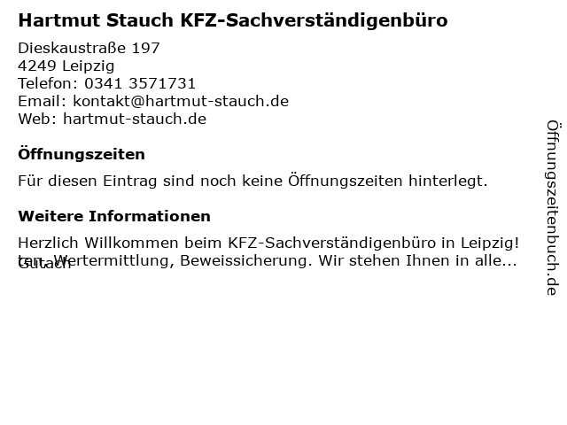 Hartmut Stauch KFZ-Sachverständigenbüro in Leipzig: Adresse und Öffnungszeiten