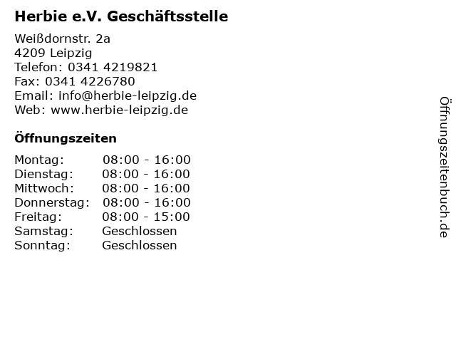 Herbie e.V. Geschäftsstelle in Leipzig: Adresse und Öffnungszeiten