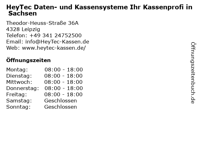 HeyTec Daten- und Kassensysteme Ihr Kassenprofi in Sachsen in Leipzig: Adresse und Öffnungszeiten