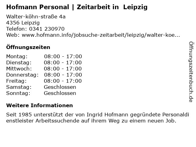 Hofmann Personal | Zeitarbeit in  Leipzig in Leipzig: Adresse und Öffnungszeiten