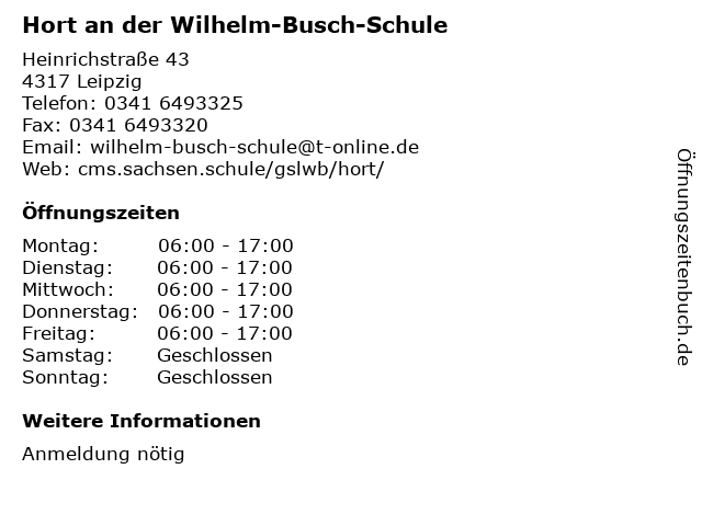 Hort an der Wilhelm-Busch-Schule in Leipzig: Adresse und Öffnungszeiten