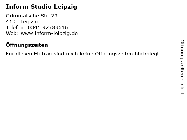 Inform Studio Leipzig in Leipzig: Adresse und Öffnungszeiten