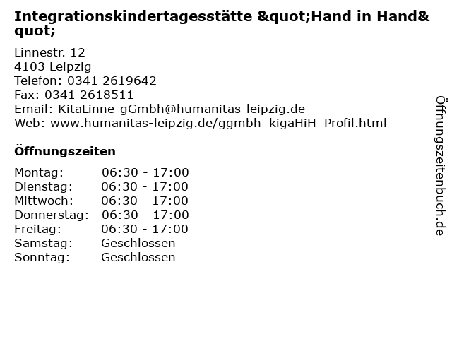 Integrationskindertagesstätte "Hand in Hand" in Leipzig: Adresse und Öffnungszeiten