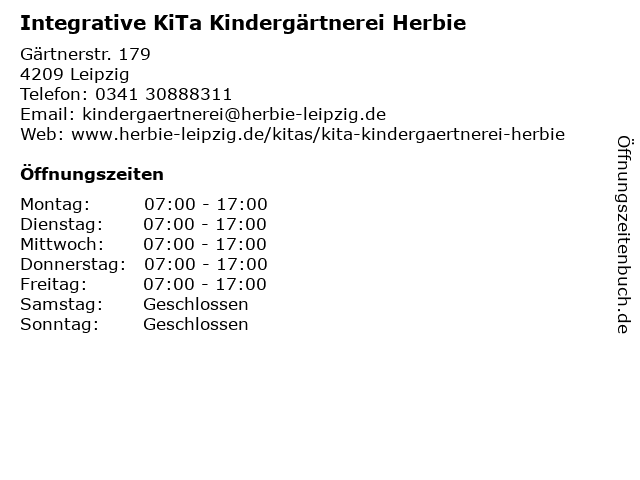 Integrative KiTa Kindergärtnerei Herbie in Leipzig: Adresse und Öffnungszeiten