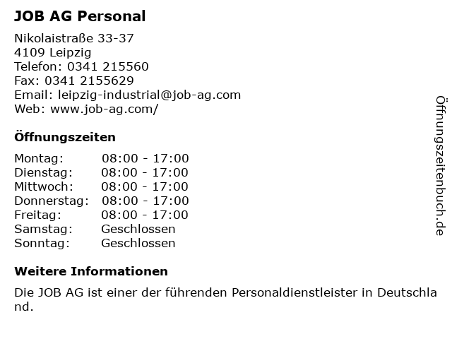 JOB AG Personal in Leipzig: Adresse und Öffnungszeiten