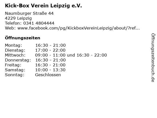 Kick-Box Verein Leipzig e.V. in Leipzig: Adresse und Öffnungszeiten