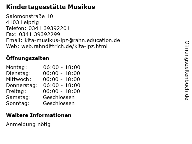 Kindertagesstätte Musikus in Leipzig: Adresse und Öffnungszeiten