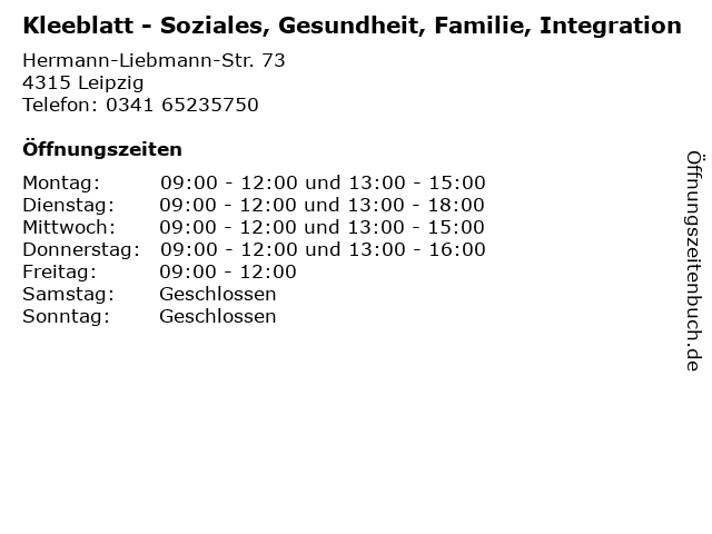 Kleeblatt - Soziales, Gesundheit, Familie, Integration in Leipzig: Adresse und Öffnungszeiten