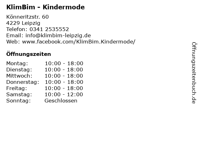KlimBim - Kindermode in Leipzig: Adresse und Öffnungszeiten