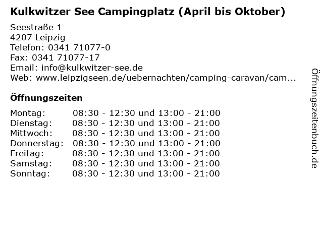 Kulkwitzer See Campingplatz (April bis Oktober) in Leipzig: Adresse und Öffnungszeiten