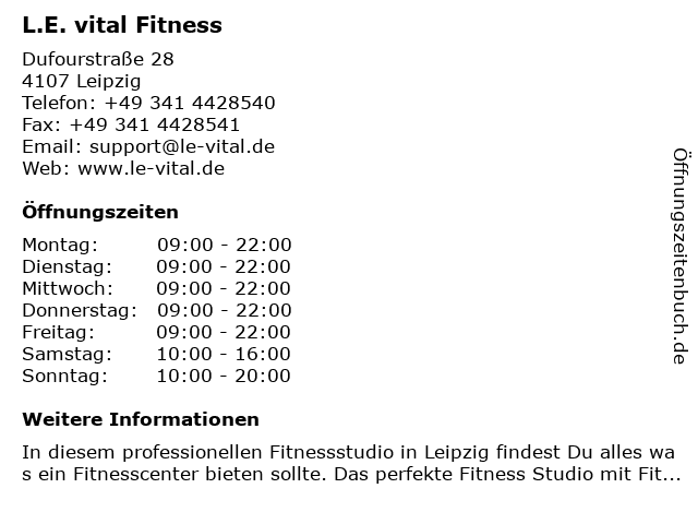 L.E. vital Fitness in Leipzig: Adresse und Öffnungszeiten