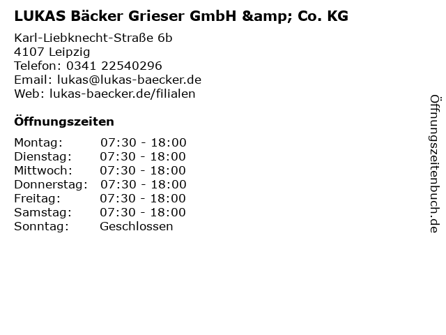 LUKAS Bäcker Grieser GmbH & Co. KG in Leipzig: Adresse und Öffnungszeiten
