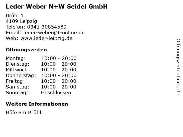 Leder Weber N+W Seidel GmbH in Leipzig: Adresse und Öffnungszeiten