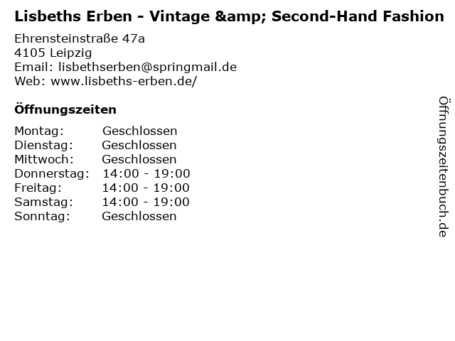 Lisbeths Erben - Vintage & Second-Hand Fashion in Leipzig: Adresse und Öffnungszeiten