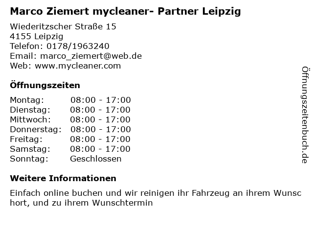 Marco Ziemert mycleaner- Partner Leipzig in Leipzig: Adresse und Öffnungszeiten
