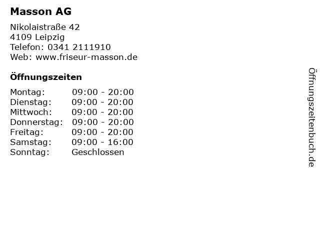 Masson AG in Leipzig: Adresse und Öffnungszeiten