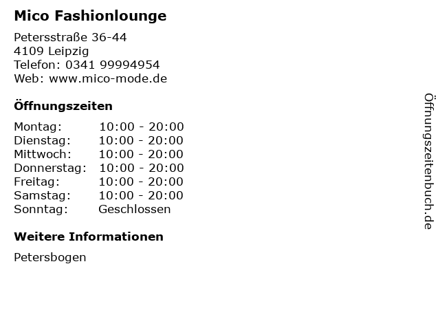 Mico Fashionlounge in Leipzig: Adresse und Öffnungszeiten