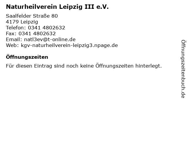 Naturheilverein Leipzig III e.V. in Leipzig: Adresse und Öffnungszeiten